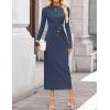 ZESICA Womens 2026 Fall Long Sleeve Mock Neck Bodycon Midi Dress Ruched Knit Elegant Party Cocktail Formal Dresses(Navy)