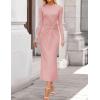 ZESICA Womens 2026 Fall Long Sleeve Mock Neck Bodycon Midi Dress Ruched Knit Elegant Party Cocktail Formal Dresses(Pink)