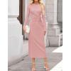 ZESICA Womens 2026 Fall Long Sleeve Mock Neck Bodycon Midi Dress Ruched Knit Elegant Party Cocktail Formal Dresses(Pink)