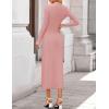 ZESICA Womens 2026 Fall Long Sleeve Mock Neck Bodycon Midi Dress Ruched Knit Elegant Party Cocktail Formal Dresses(Pink)