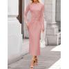 ZESICA Womens 2026 Fall Long Sleeve Mock Neck Bodycon Midi Dress Ruched Knit Elegant Party Cocktail Formal Dresses(Pink)