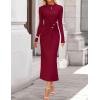 ZESICA Womens 2026 Fall Long Sleeve Mock Neck Bodycon Midi Dress Ruched Knit Elegant Party Cocktail Formal Dresses(Red)