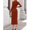 ZESICA Womens 2026 Fall Long Sleeve Mock Neck Bodycon Midi Dress Ruched Knit Elegant Party Cocktail Formal Dresses(Rust)