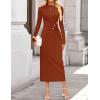 ZESICA Womens 2026 Fall Long Sleeve Mock Neck Bodycon Midi Dress Ruched Knit Elegant Party Cocktail Formal Dresses(Rust)