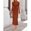 ZESICA Womens 2026 Fall Long Sleeve Mock Neck Bodycon Midi Dress Ruched Knit Elegant Party Cocktail Formal Dresses(Rust)