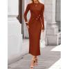 ZESICA Womens 2026 Fall Long Sleeve Mock Neck Bodycon Midi Dress Ruched Knit Elegant Party Cocktail Formal Dresses(Rust)