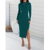 ZESICA Women’s 2026 Ribbed Knit Dress Long Sleeve Mock Neck Slim Fit Side Slit Fall Elegant Sweater Dresses(Darkgreen)