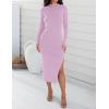 ZESICA Women’s 2026 Ribbed Knit Dress Long Sleeve Mock Neck Slim Fit Side Slit Fall Elegant Sweater Dresses(Purple)