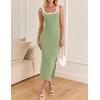 ZESICA Women’s 2026 Summer Bodycon Midi Dress Casual Sleeveless Square Neck Side Slit Knit Beach Vacation Long Dresses(Green)
