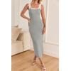 ZESICA Women’s 2026 Summer Bodycon Midi Dress Casual Sleeveless Square Neck Side Slit Knit Beach Vacation Long Dresses(Grey)