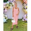 ZESICA Women’s 2026 Summer Bodycon Midi Dress Casual Sleeveless Square Neck Side Slit Knit Beach Vacation Long Dresses(Pink)