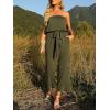 ZESICA Women’s Casual Off Shoulder Solid Color Strapless Belted Wide Leg Jumpsuit Romper(Army Green)