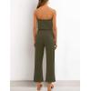 ZESICA Women’s Casual Off Shoulder Solid Color Strapless Belted Wide Leg Jumpsuit Romper(Army Green)