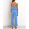 ZESICA Women’s Casual Off Shoulder Solid Color Strapless Belted Wide Leg Jumpsuit Romper(Blue)