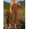 ZESICA Women’s Casual Off Shoulder Solid Color Strapless Belted Wide Leg Jumpsuit Romper(Caramel)