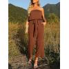 ZESICA Women’s Casual Off Shoulder Solid Color Strapless Belted Wide Leg Jumpsuit Romper(Caramel)