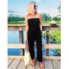 ZESICA Women’s Casual Off Shoulder Solid Color Strapless Belted Wide Leg Jumpsuit Romper(Darkblack)