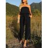 ZESICA Women’s Casual Off Shoulder Solid Color Strapless Belted Wide Leg Jumpsuit Romper(Darkblack)