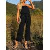 ZESICA Women’s Casual Off Shoulder Solid Color Strapless Belted Wide Leg Jumpsuit Romper(Darkblack)