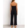 ZESICA Women’s Casual Off Shoulder Solid Color Strapless Belted Wide Leg Jumpsuit Romper(Darkblack)