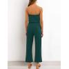 ZESICA Women’s Casual Off Shoulder Solid Color Strapless Belted Wide Leg Jumpsuit Romper(Darkgreen)