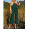 ZESICA Women’s Casual Off Shoulder Solid Color Strapless Belted Wide Leg Jumpsuit Romper(Darkgreen)