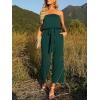 ZESICA Women’s Casual Off Shoulder Solid Color Strapless Belted Wide Leg Jumpsuit Romper(Darkgreen)