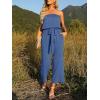 ZESICA Women’s Casual Off Shoulder Solid Color Strapless Belted Wide Leg Jumpsuit Romper(Dustyblue)