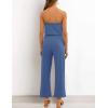 ZESICA Women’s Casual Off Shoulder Solid Color Strapless Belted Wide Leg Jumpsuit Romper(Dustyblue)