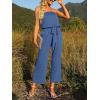 ZESICA Women’s Casual Off Shoulder Solid Color Strapless Belted Wide Leg Jumpsuit Romper(Dustyblue)