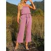 ZESICA Women’s Casual Off Shoulder Solid Color Strapless Belted Wide Leg Jumpsuit Romper(Dustypink)