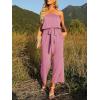 ZESICA Women’s Casual Off Shoulder Solid Color Strapless Belted Wide Leg Jumpsuit Romper(Dustypink)