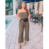 ZESICA Women’s Casual Off Shoulder Solid Color Strapless Belted Wide Leg Jumpsuit Romper(Mocha)