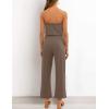ZESICA Women’s Casual Off Shoulder Solid Color Strapless Belted Wide Leg Jumpsuit Romper(Mocha)