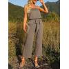ZESICA Women’s Casual Off Shoulder Solid Color Strapless Belted Wide Leg Jumpsuit Romper(Mocha)