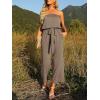ZESICA Women’s Casual Off Shoulder Solid Color Strapless Belted Wide Leg Jumpsuit Romper(Mocha)