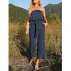 ZESICA Women’s Casual Off Shoulder Solid Color Strapless Belted Wide Leg Jumpsuit Romper(Navyblue)