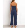 ZESICA Women’s Casual Off Shoulder Solid Color Strapless Belted Wide Leg Jumpsuit Romper(Navyblue)
