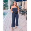 ZESICA Women’s Casual Off Shoulder Solid Color Strapless Belted Wide Leg Jumpsuit Romper(Navyblue)