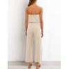 ZESICA Women’s Casual Off Shoulder Solid Color Strapless Belted Wide Leg Jumpsuit Romper(Nude)