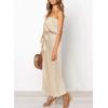 ZESICA Women’s Casual Off Shoulder Solid Color Strapless Belted Wide Leg Jumpsuit Romper(Nude)