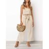 ZESICA Women’s Casual Off Shoulder Solid Color Strapless Belted Wide Leg Jumpsuit Romper(Nude)