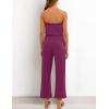 ZESICA Women’s Casual Off Shoulder Solid Color Strapless Belted Wide Leg Jumpsuit Romper(Plum)
