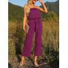 ZESICA Women’s Casual Off Shoulder Solid Color Strapless Belted Wide Leg Jumpsuit Romper(Plum)