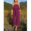 ZESICA Women’s Casual Off Shoulder Solid Color Strapless Belted Wide Leg Jumpsuit Romper(Plum)