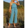 ZESICA Women’s Casual Off Shoulder Solid Color Strapless Belted Wide Leg Jumpsuit Romper(Sage)