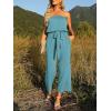 ZESICA Women’s Casual Off Shoulder Solid Color Strapless Belted Wide Leg Jumpsuit Romper(Sage)