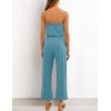 ZESICA Women’s Casual Off Shoulder Solid Color Strapless Belted Wide Leg Jumpsuit Romper(Sage)