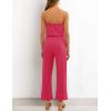 ZESICA Women’s Casual Off Shoulder Solid Color Strapless Belted Wide Leg Jumpsuit Romper(Teaberry)