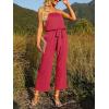 ZESICA Women’s Casual Off Shoulder Solid Color Strapless Belted Wide Leg Jumpsuit Romper(Teaberry)